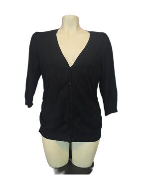Fashion Avenue Black V-Neck Button Cardigan Size Medium